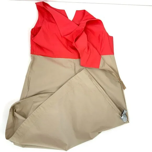 Guglielminotti Archivio '67 Italy Designer Red & Tan Cotton A-Line Dress Sz 6 - Picture 15 of 16